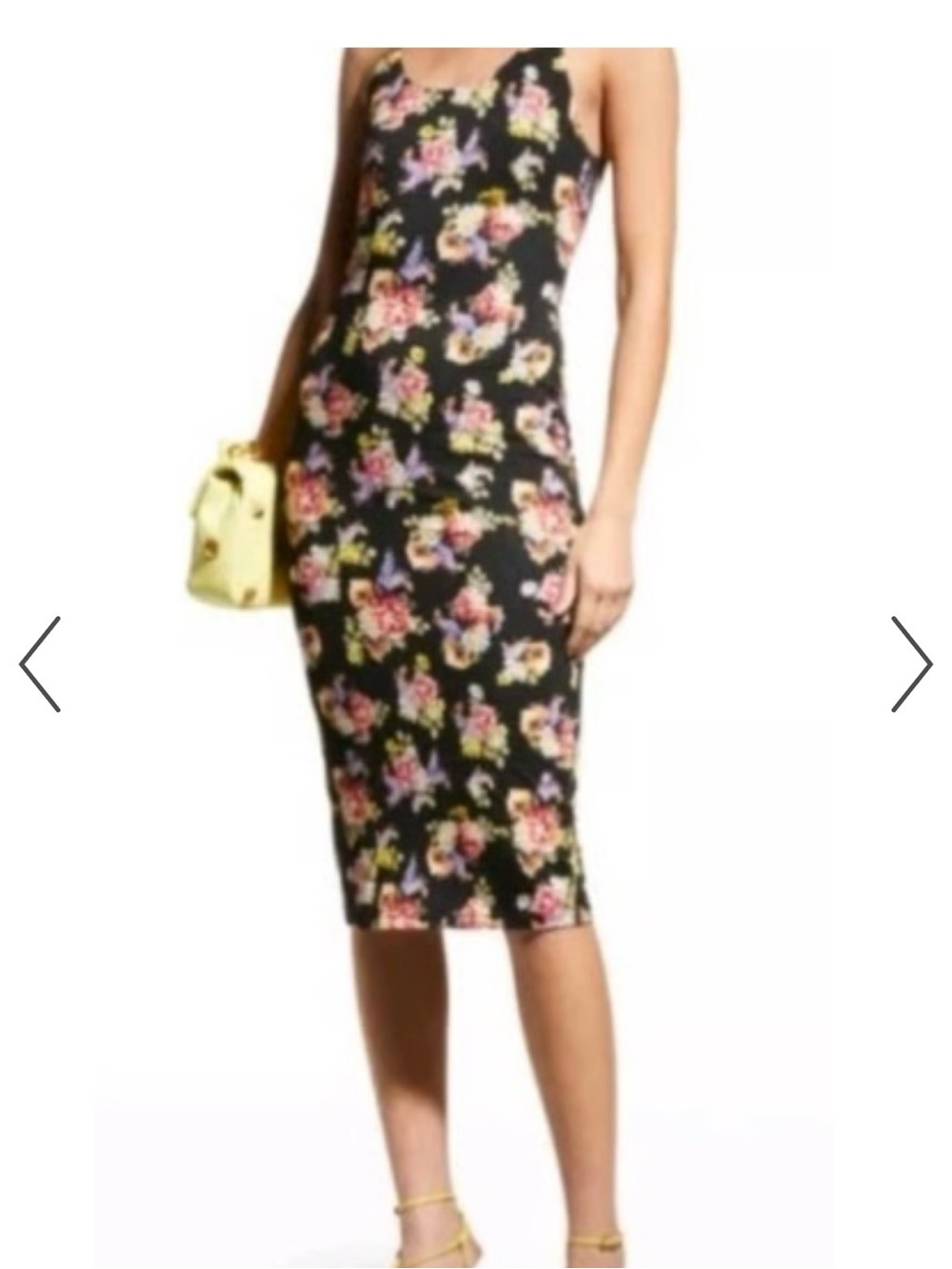 Floral Bodycon Midi Dress - Black/Pink Floral